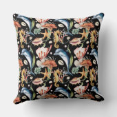 水中カラフル航海の海の動物LIfeブラック クッション (裏面)