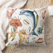 水中カラフル航海の海の動物LIfeホワイト クッション (ブランケット)