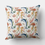 水中カラフル航海の海の動物LIfeホワイト クッション (裏面)