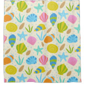 水中カラフル貝類のヒトデとカキ シャワーカーテン (正面)