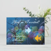 水中カラフル魚ビーチ結婚式招待状 招待状 (スタンド正面)