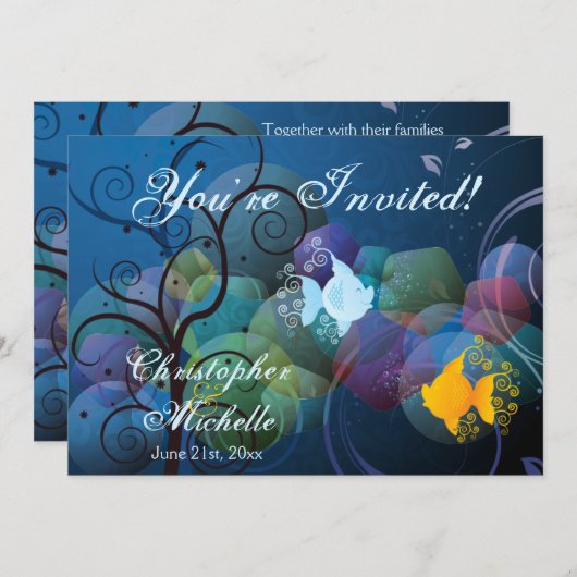 水中カラフル魚ビーチ結婚式招待状 招待状 (正面/裏面)