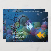 水中カラフル魚対結婚式招待状 招待状 (正面/裏面)