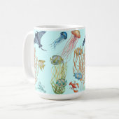 水中クラゲ及び海魚 コーヒーマグカップ (正面左)