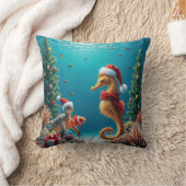 水中クリスマスのウミブタとアカウミガメ クッション (ブランケット)
