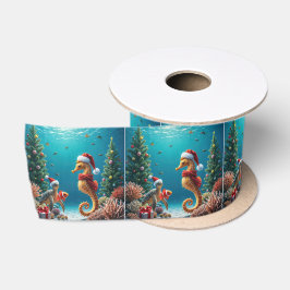 水中クリスマスシーホースとウミガメ サテンリボン