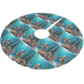 水中クリスマスシーホースとウミガメ ブラッシュドポリエステルツリースカート (アングル)