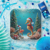 水中クリスマスシーホースとウミガメ ペーパープレート (パーティー)