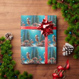 水中クリスマスシーホースとウミガメ ラッピングペーパー