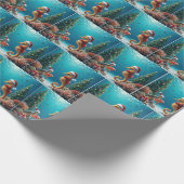水中クリスマスシーホースとウミガメ ラッピングペーパー (角)