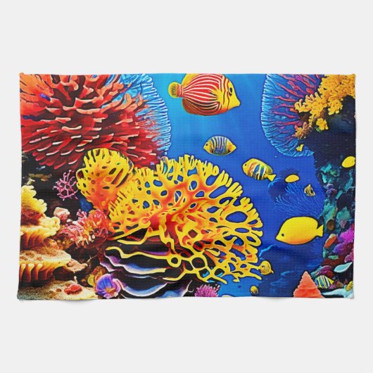 水中コーラルガーデンデザイン キッチンタオル (横)