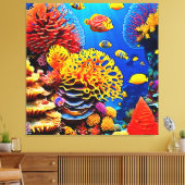 水中コーラルガーデンデザイン キャンバスプリント (インサイチュ (リビング))