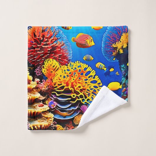 水中コーラルガーデンデザイン バスタオルセット (ウォッシュタオル)