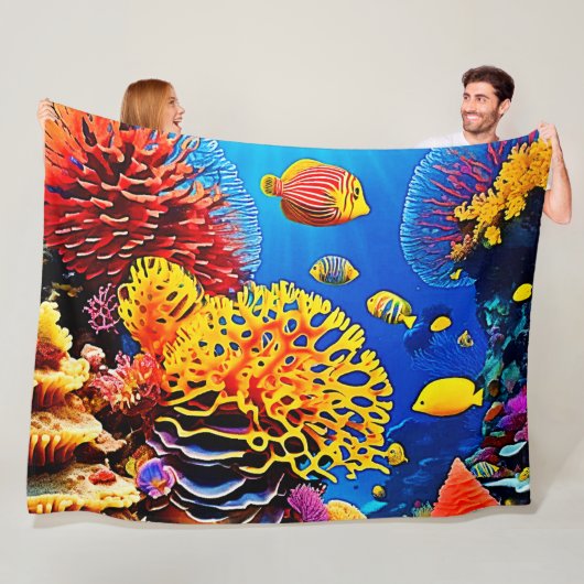 水中コーラルガーデンデザイン フリースブランケット (インサイチュ)