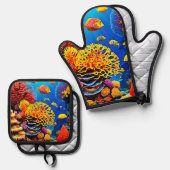 水中コーラルガーデンデザイン 鍋つかみ&鍋敷きセット (正面/裏面)