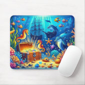 水中コーラルリーフ、海洋生物と宝箱 マウスパッド (マウス)