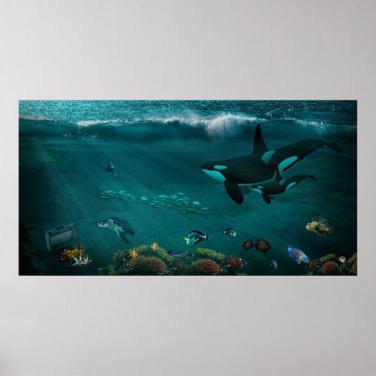 水中シャチ ウミガメ 魚 ポスター (正面)