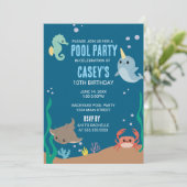 水中シーアニマルズプールパーティー誕生日 招待状 (スタンド正面)