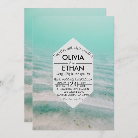 水中シースターネイビー結婚式招待状 招待状 (正面/裏面)