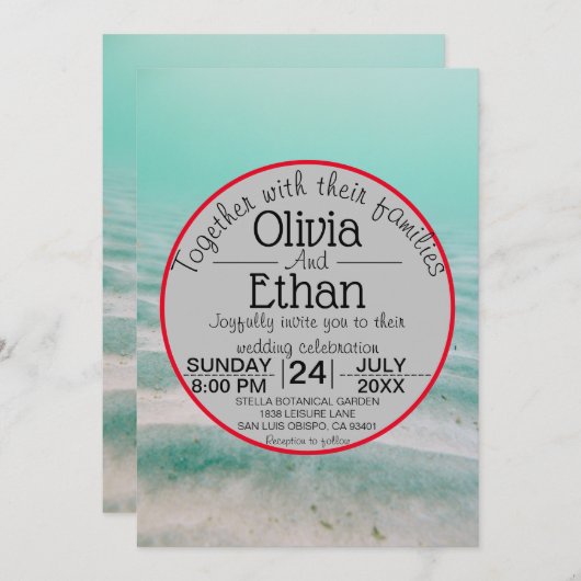 水中シースターネイビー結婚式招待状 招待状 (正面/裏面)