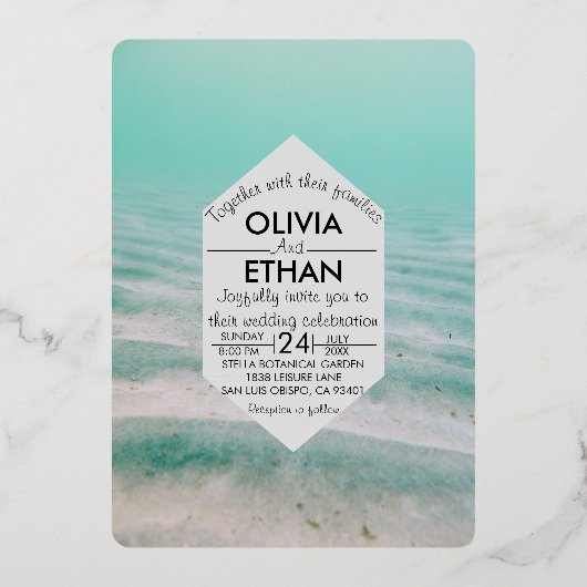 水中シースター海軍結婚のフォイル招待状 箔招待状 (正面)