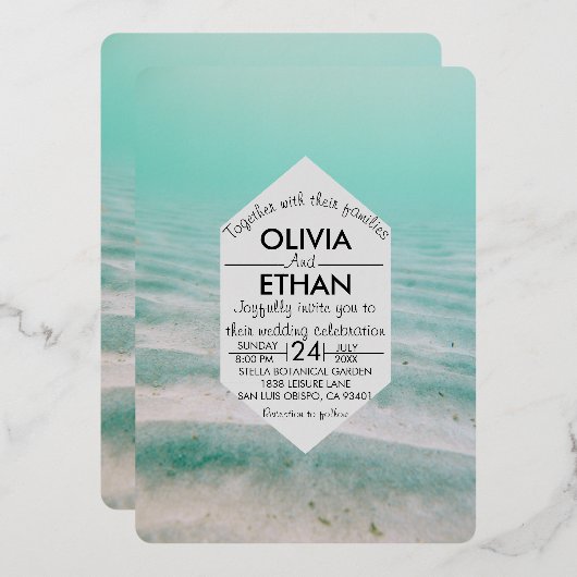 水中シースター海軍結婚のフォイル招待状 箔招待状 (正面/裏面)