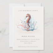 水中シーホースコーラルエイジ誕生日招待状 サンキューカード (正面)