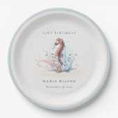 水中シーホース海藻コーラルエイジ誕生日 ペーパープレート (正面)