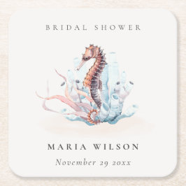 水中シーホース海藻サンゴブライダルシャワー スクエアペーパーコースター