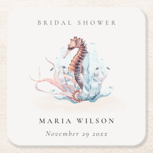 水中シーホース海藻サンゴブライダルシャワー スクエアペーパーコースター (正面)