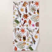 水中シーライフイラストレーションパターン ビーチタオル (正面)