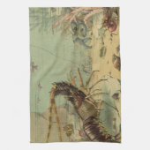 水中シーライフエビ、ヴィンテージ海動物 キッチンタオル (縦)