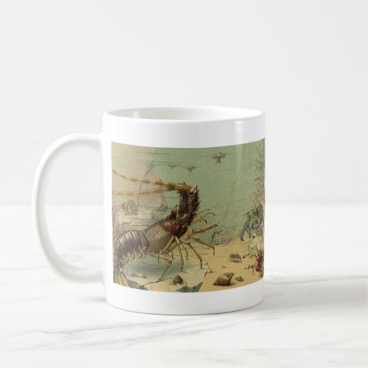 水中シーライフエビ、ヴィンテージ海動物 コーヒーマグカップ (左)