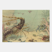 水中シーライフエビ、ヴィンテージ海動物 ラッピングペーパーシート (正面2)