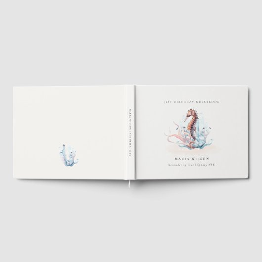 水中タツノオトシゴの海藻サンゴ 誕生日どんな年齢でも ゲストブック (全面)