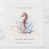 水中タツノオトシゴの海藻サンゴ 誕生日どんな年齢でも ワインラベル (シングルラベル)