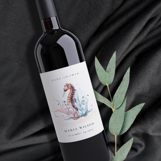 水中タツノオトシゴの海藻珊瑚ベビーシャワー ワインラベル