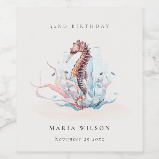 水中タツノオトシゴ 海藻 サンゴ 誕生日 すべての年齢 ワインラベル (シングルラベル)