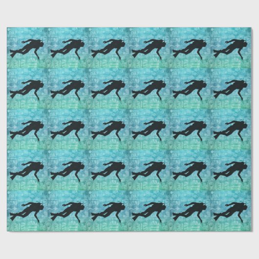 水中ダイバーウォータースポーツテーマグリーンアンドブルー ラッピングペーパー (フラット)