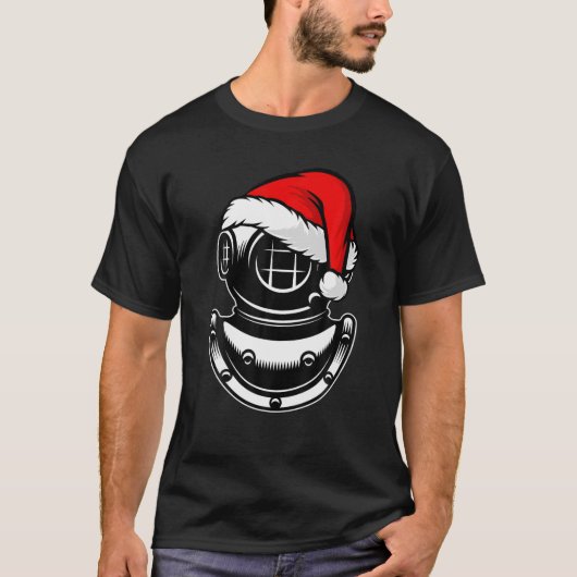 水中ダイビングヘルメットサンタハットクリスマススクーバ Tシャツ (正面)