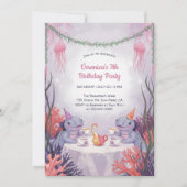 水中ティーパーティーキュートアクソロトル海誕生日 招待状 (正面)