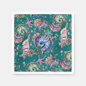 水中ティール(緑がかった色)リュックス |グリーンパステル金ゴールドシーシェル スタンダードカクテルナプキン (正面)