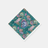 水中ティール(緑がかった色)リュックス |グリーンパステル金ゴールドシーシェル スタンダードカクテルナプキン (角)