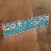 水中ティール(緑がかった色)リュックス |グリーンパステル金ゴールドシーシェル デスクネームプレート (側面)