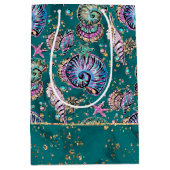 水中ティール(緑がかった色)リュックス |グリーンパステル金ゴールドシーシェル ミディアムペーパーバッグ (正面)