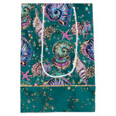 水中ティール(緑がかった色)リュックス |グリーンパステル金ゴールドシーシェル ミディアムペーパーバッグ (裏面)