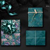 水中ティール(緑がかった色)リュックス |グリーンパステル金ゴールドシーシェル ラッピングペーパーシート