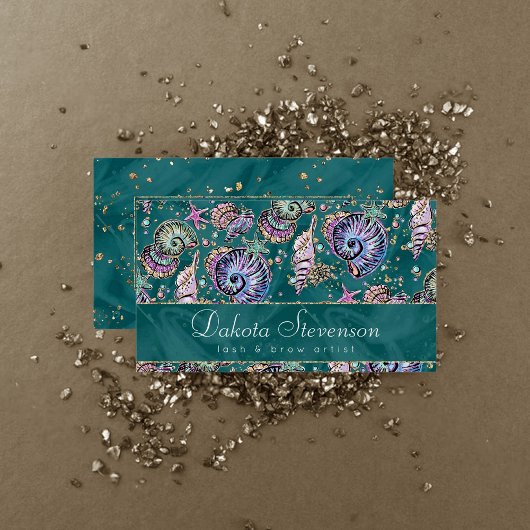 水中ティール（緑がかった色）リュックス |グリーンパステル金ゴールドシーシェル 名刺