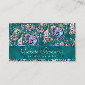 水中ティール（緑がかった色）リュックス |グリーンパステル金ゴールドシーシェル 名刺 (正面)