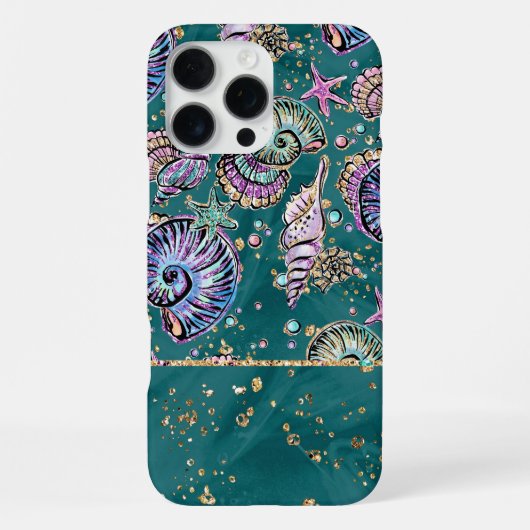 水中ティール(緑がかった色)リュックス |グリーンパステル金ゴールドシーシェル iPhoneケース (裏面)